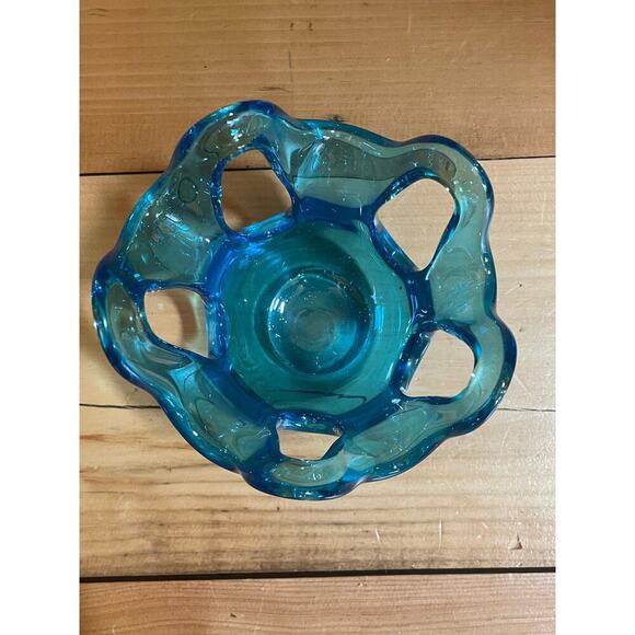 Beautiful Blue Glass Art Vase candle holder Decor. Murano Style? Home decor - Picture 6 of 8